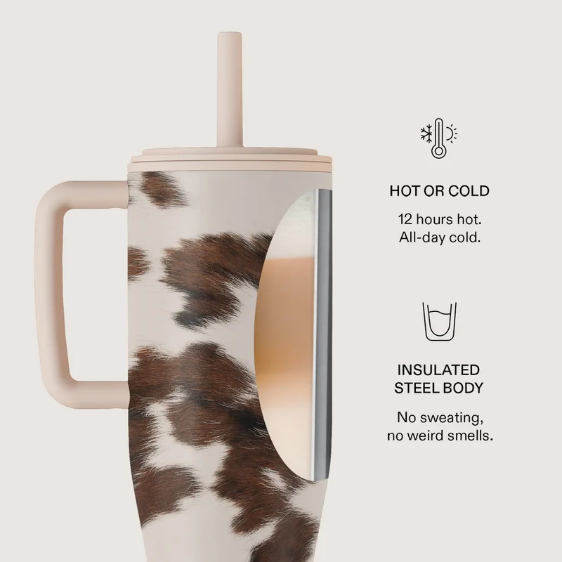 Burga 40oz (1.2L) Tumbler Cowhide Celestial Burga 40oz (1.2L) Insulated Stainless Steel Tumbler with Handle & Leakproof Straw Lid – Double Wall Vacuum Travel Mug, Keeps Drinks Hot up to 12 Hours & Cold All Day, Cup Holder Friendly Reusable Bottle Celestial  | Best Price UAE